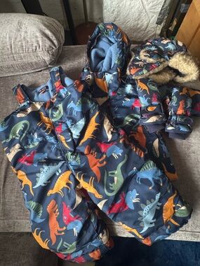 The Children's Place Navy Dino Puffer Jacket with Light Blue Lining